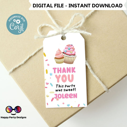 Editable cupcake decorating Favor Tags Tags | Baking Birthday Thank you tags | Birthday girl | Kids Cupcake Decorating Party #K138