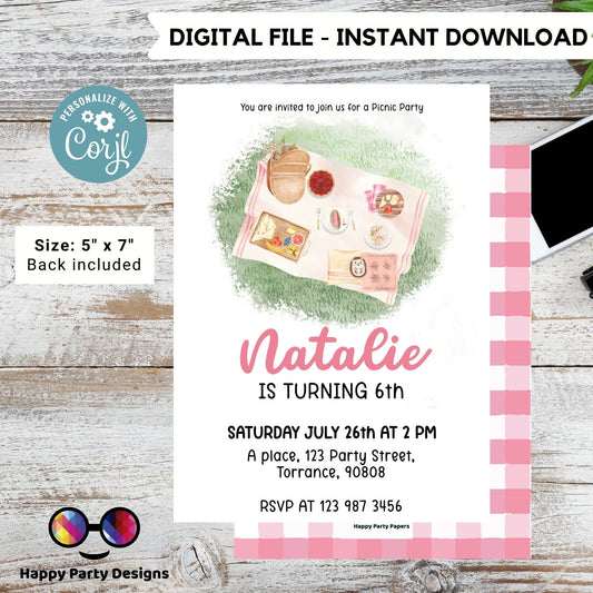 EDITABLE Picnic Birthday invitation | picnic in the park printable invite | Garden Birthday Party | picnic birthday | Girl Birthday #K139