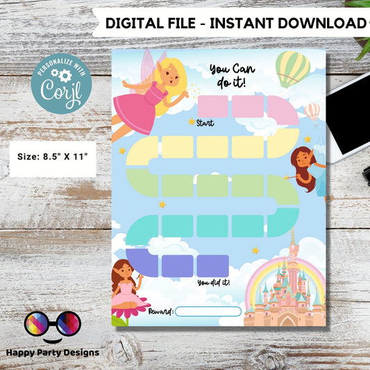 Printable fairies Reward Chart | Behavior Chart | Daily Chore Chart | Girl Chore Chart | Cute fairies Sticker Chart #K168