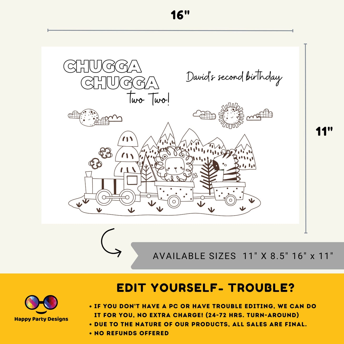 Editable Train Printable Activity And Coloring Pages | Any age | Placemat coloring page | Chugga chugga two | Steam Engine #K128