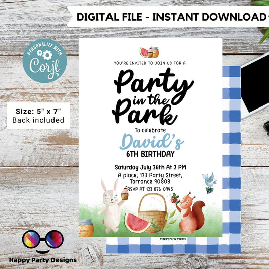 EDITABLE Picnic Birthday invitation | picnic in the park printable invite | Garden Birthday Party | picnic birthday | Boy Birthday #K142