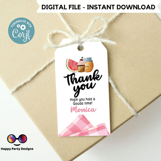 Picnic Birthday Thank You Tags | Picnic Gift Tags | Thank you tags | Birthday girl | Party Bag Tags | honey  #K142