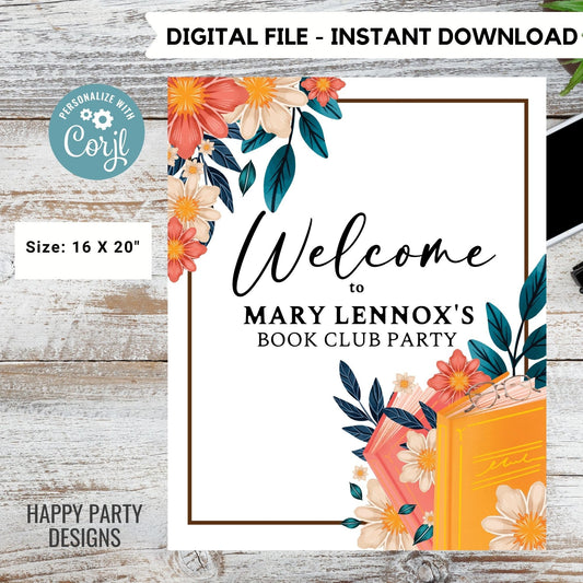 Editable Welcome Sign | Books and flowers Bridal Shower Welcome Sign Template | Printable Book Bridal Shower | books party | book party #A13