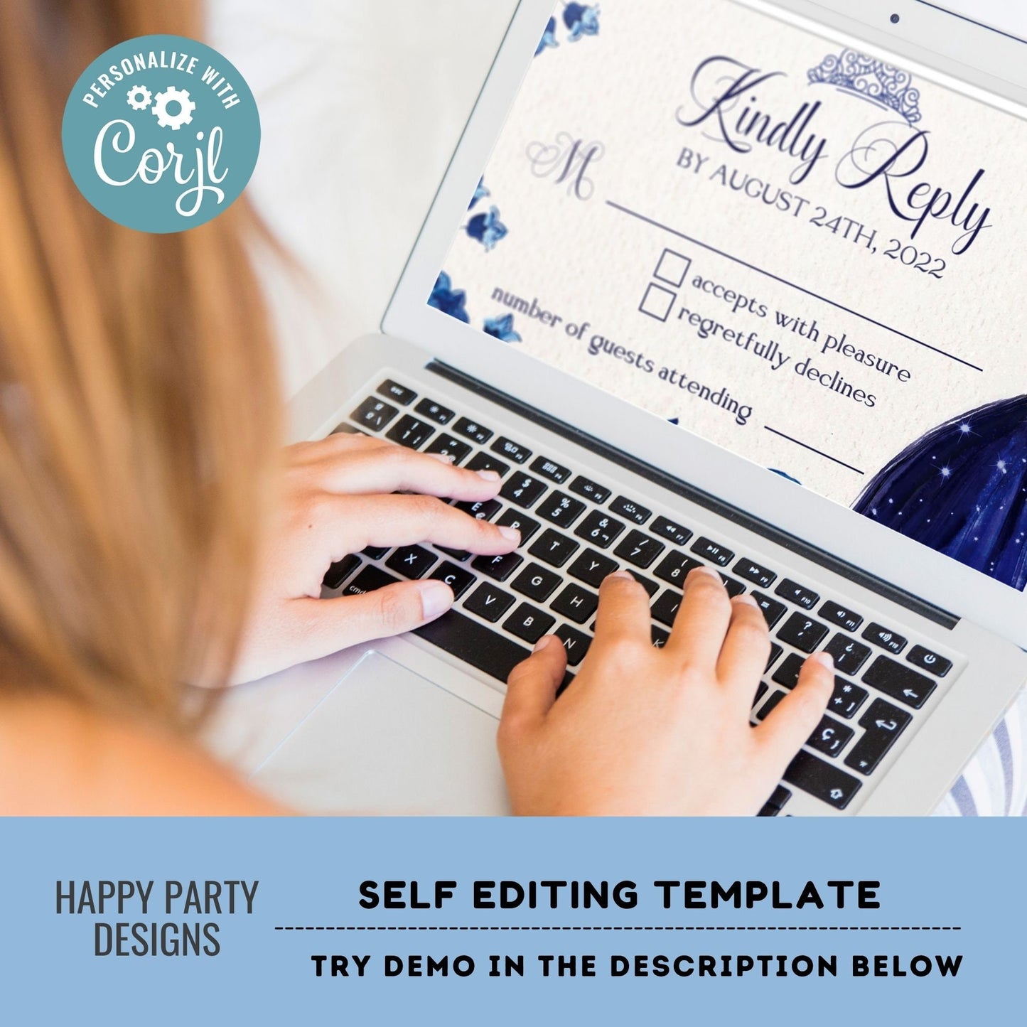Royal Blue Floral Quinceañera RSVP Card Printable | Mis Quince 15 Anos Diy | 16th Birthday | quinceanera #K169