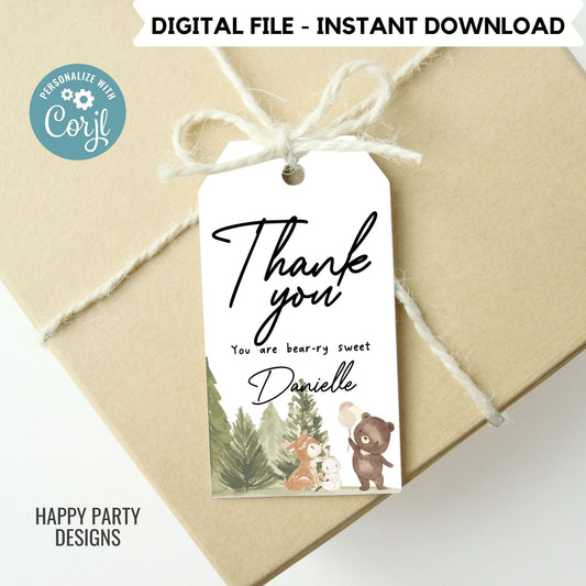 Teddy bear baby shower Favor Tags | baby shower Thank you tags | woodland baby shower Tag | baby teddy gift tag template | Favor tags #B35