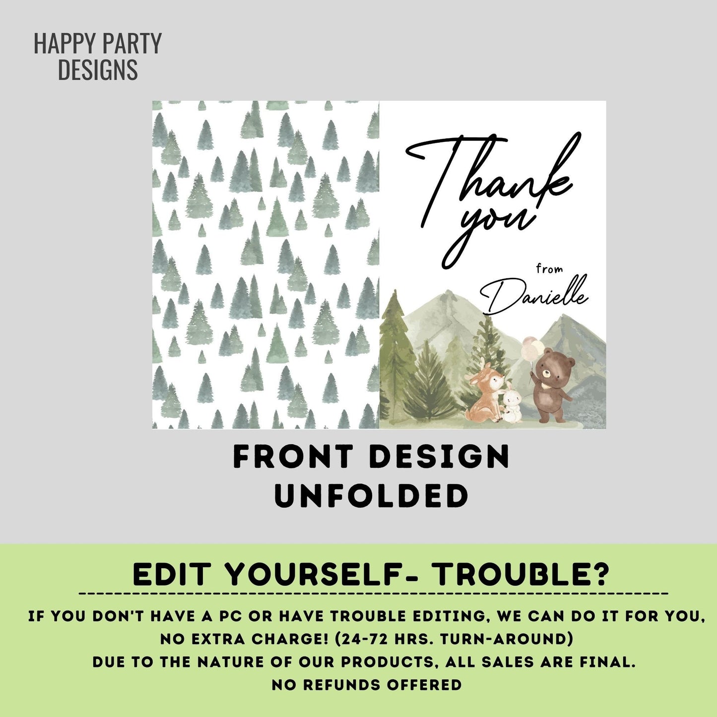 editable woodland Teddy bear baby shower thank you card | baby shower Thank you card | baby shower card | baby teddy card template #B35