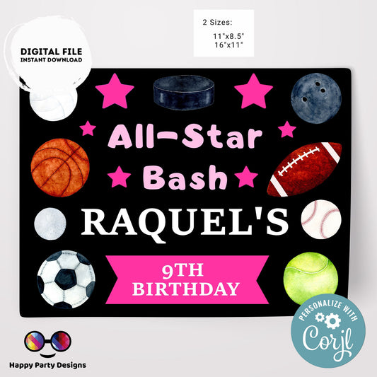 Editable Sports Birthday Placemat  | Sports Party | Sports Placemat  | Editable Instant Download | All Star Party placemat Edit Online #K140