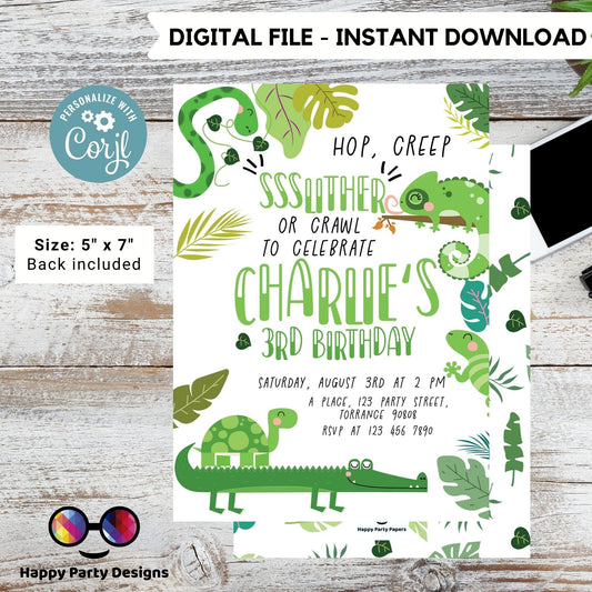 Editable Reptile Invitation | Reptile Birthday Invitation Printable | Snake Invitation | Lizard Invitation | Reptile Party Invite #K170