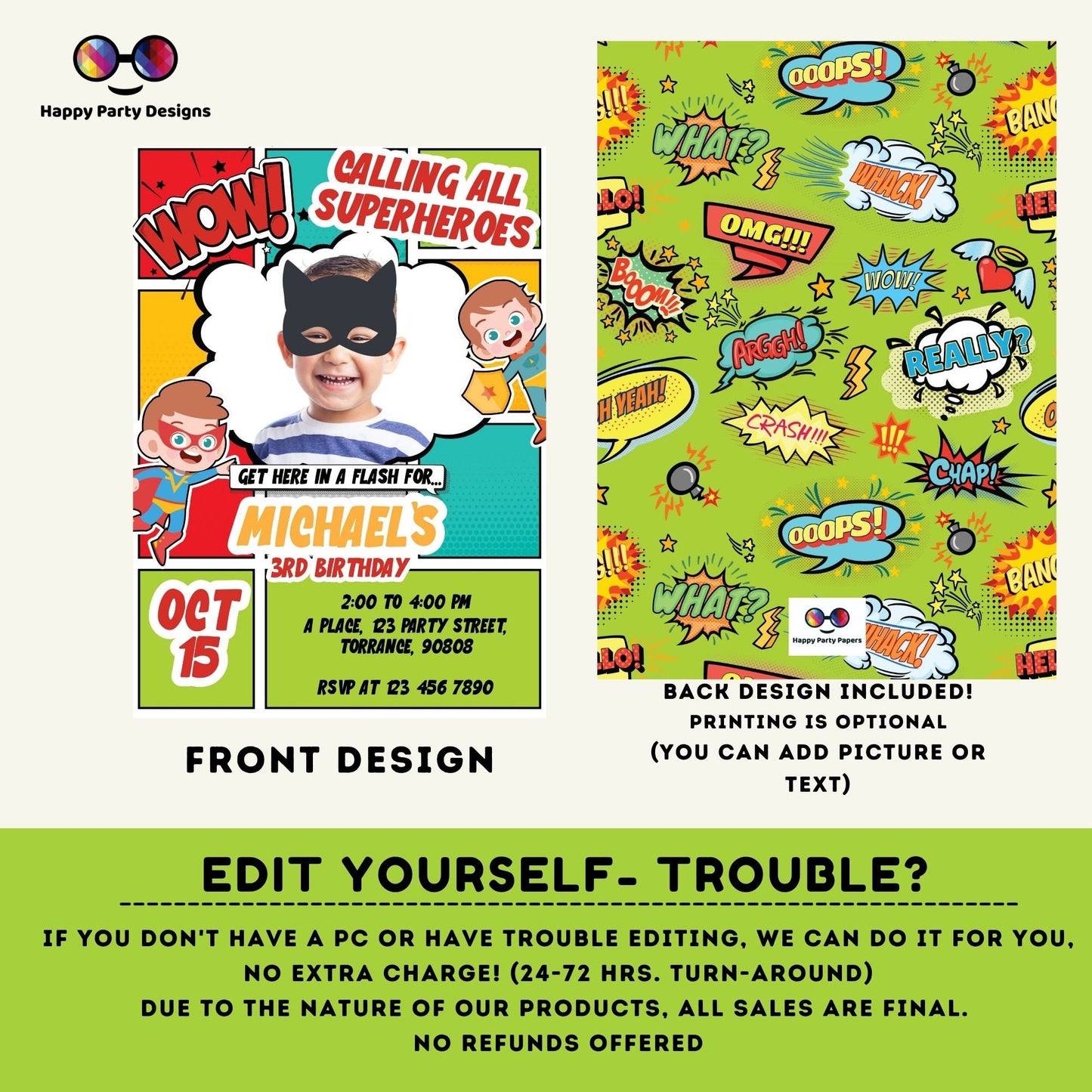 Boy Superhero Invitation with photo | boy Superhero Comic Birthday Invite | Birthday boy | boy Superhero Birthday Invitation  #K171