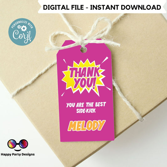 EDITABLE Superhero Thank You Tags Printable | girl Birthday Favor labels | Comic Book | Kids Birthday Tag | Birthday Thank You Tags #K171