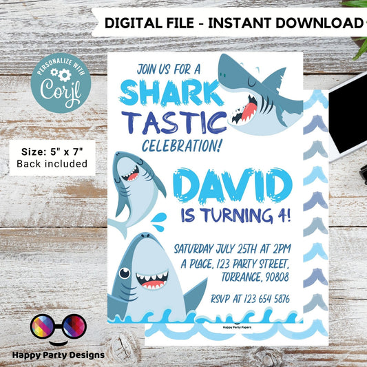Shark Invitation | Editable Ocean Invitation | under the sea party | under the sea Evite | boy birthday | any age | editable on line #K146