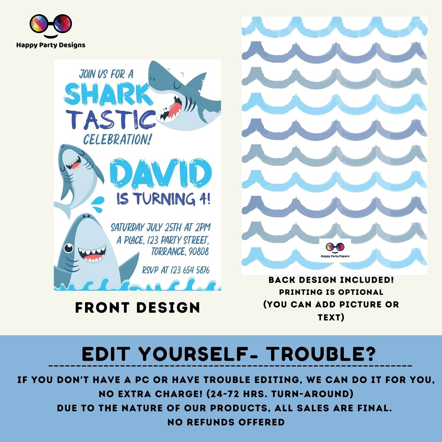 Shark Invitation | Editable Ocean Invitation | under the sea party | under the sea Evite | boy birthday | any age | editable on line #K146