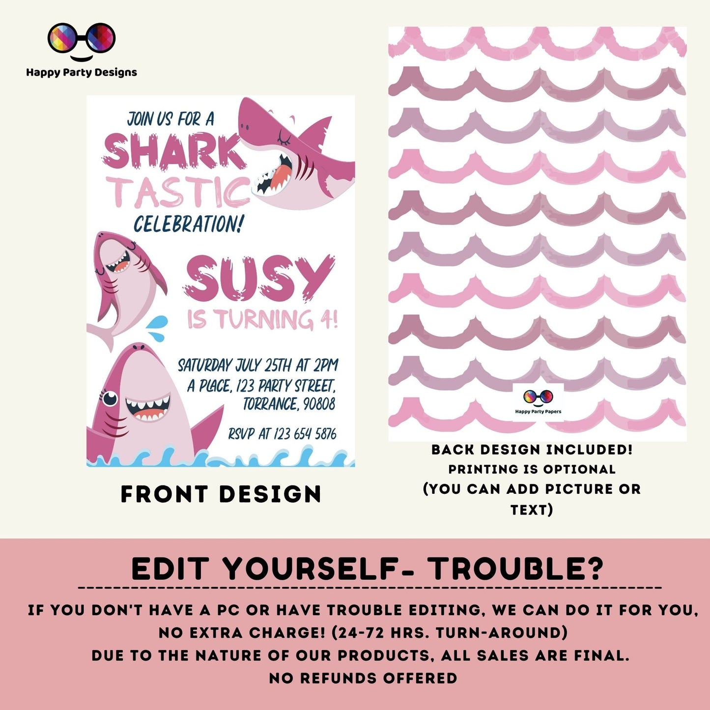 Shark Invitation | Editable Ocean Invitation | under the sea party | under the sea Evite | girl birthday | any age | editable on line #K146