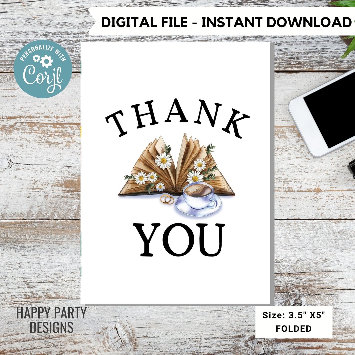 Thanks a Latte Thank You Card Download | Bridal Shower | Baby Shower | Folded Notes Blank Inside | Printable Coffee Thank You Note  #W3