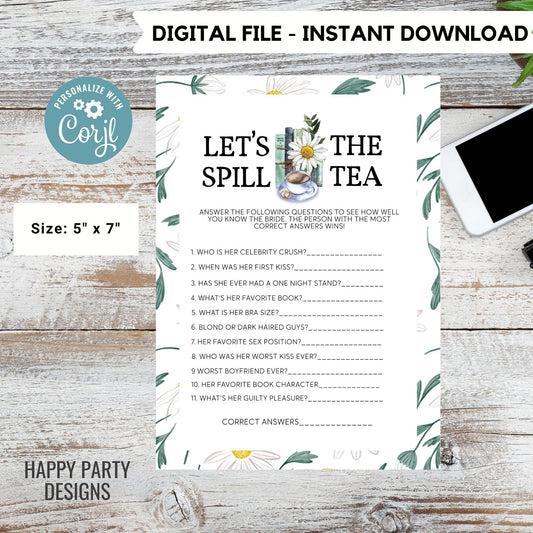 Editable books and coffee game| let's spill the tea | book shower game | bridal shower| latte shower | bridal shower game | bachelorette #W3