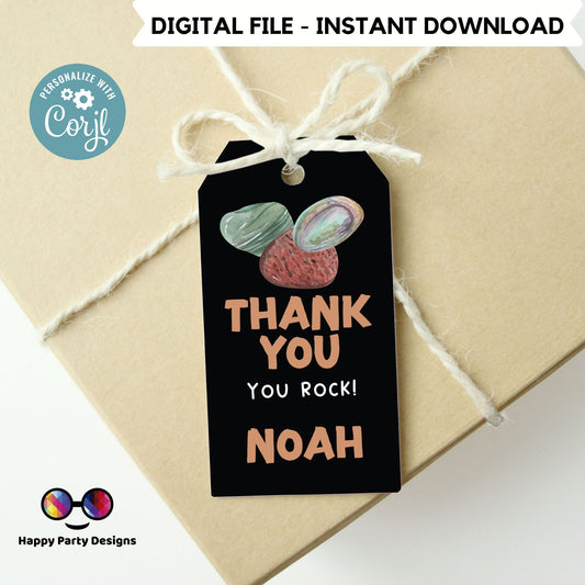 EDITABLE let's rock gem Thank You Tags Printable | boy Birthday Favor labels | Kids Birthday Tag | rock Birthday Thank You Tags #K175