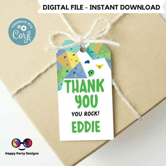 EDITABLE let's climb Thank You Tags Printable | boy Birthday Favor labels | Kids Birthday Tag | rock Birthday Thank You Tags #K176