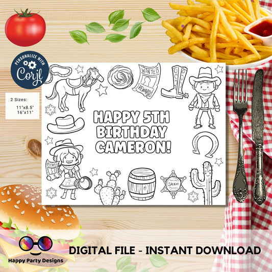 Editable Rodeo Birthday coloring page | Wild West Cowgirl and Cowboy coloring page | Party Southwestern | Ranch Birthday Any Age #K292