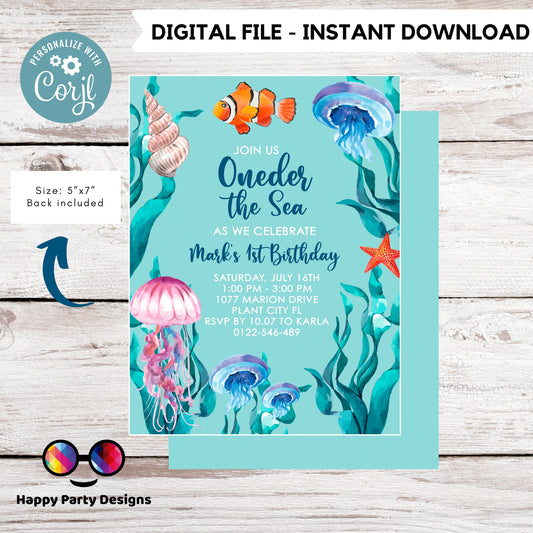 Oneder the sea Invitation | Editable Ocean Invitation | under the sea party | under the sea Evite | boy birthday | any age #K149