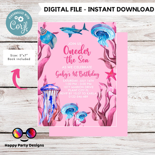 Oneder the sea Invitation | Editable Ocean Invitation | under the sea party | under the sea Evite | girl birthday | any age #K149