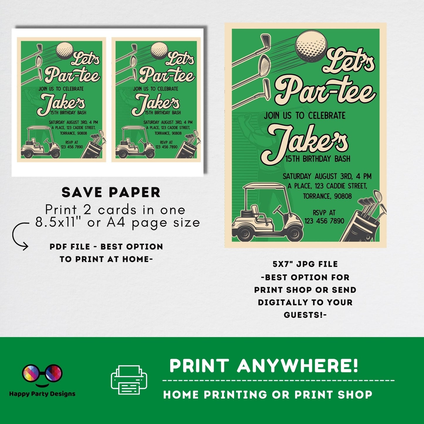 Editable Golf Par-Tee Birthday Invitation | Golf Retirement Digital Party Invitation Template | retro Golf Party Invitation | Golfer #K179