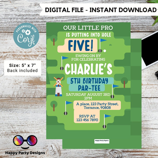 Editable Mini Golf Party Invite | Boy Golf Invitation | Printable Golf Birthday Party Invitation | Printable Invite Mini Golf #K180