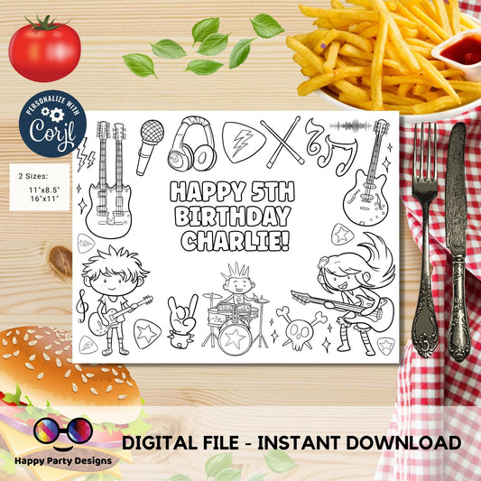 Editable Rockstar Birthday coloring page | Placemat coloring page | Any Age | Rock and Roll birthday party activity | bag filler #K150