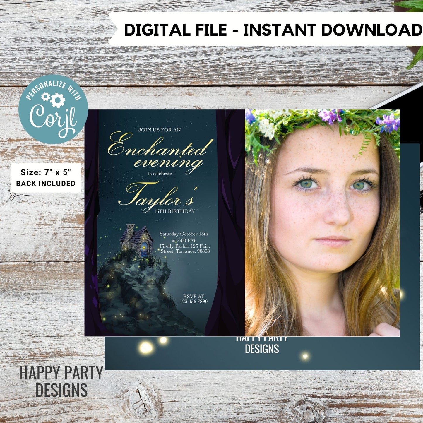 Enchanted Party Invitations with picture | Magical Birthday | Enchanted Forest | girl birthday | sweet sixteen | any age #K153