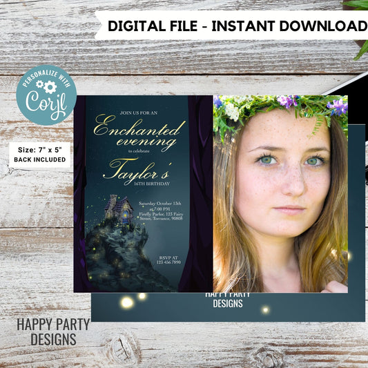 Enchanted Party Invitations with picture | Magical Birthday | Enchanted Forest | girl birthday | sweet sixteen | any age #K153