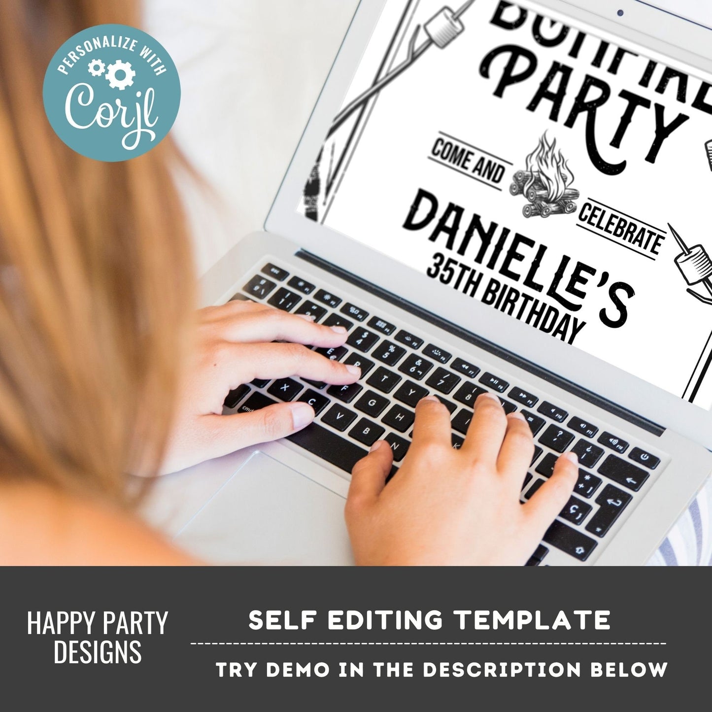 Editable Bonfire party invitation | Digital Bonfire Birthday invite| Millennials invitation | Camping birthday invitation Any Age #K193