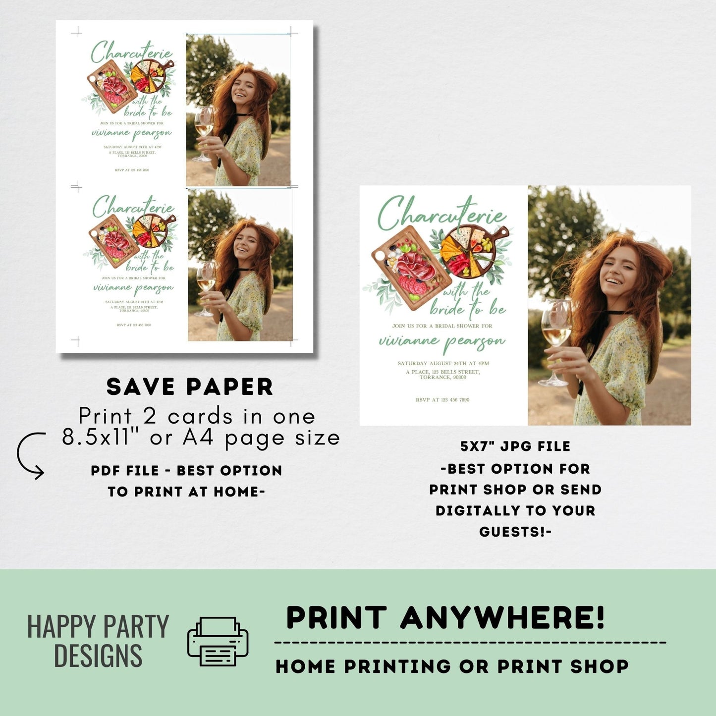 Bridal Shower Charcuterie Party Invitation Template | Printable Bridal Shower Invite |  Bridal Charcuterie invitation template #W10