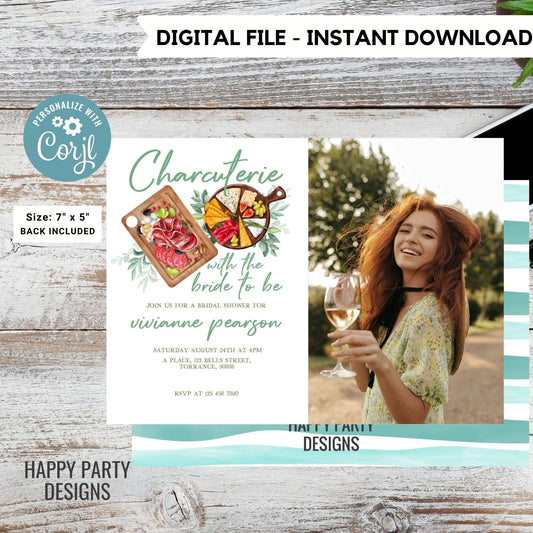 Bridal Shower Charcuterie Party Invitation Template | Printable Bridal Shower Invite |  Bridal Charcuterie invitation template #W10