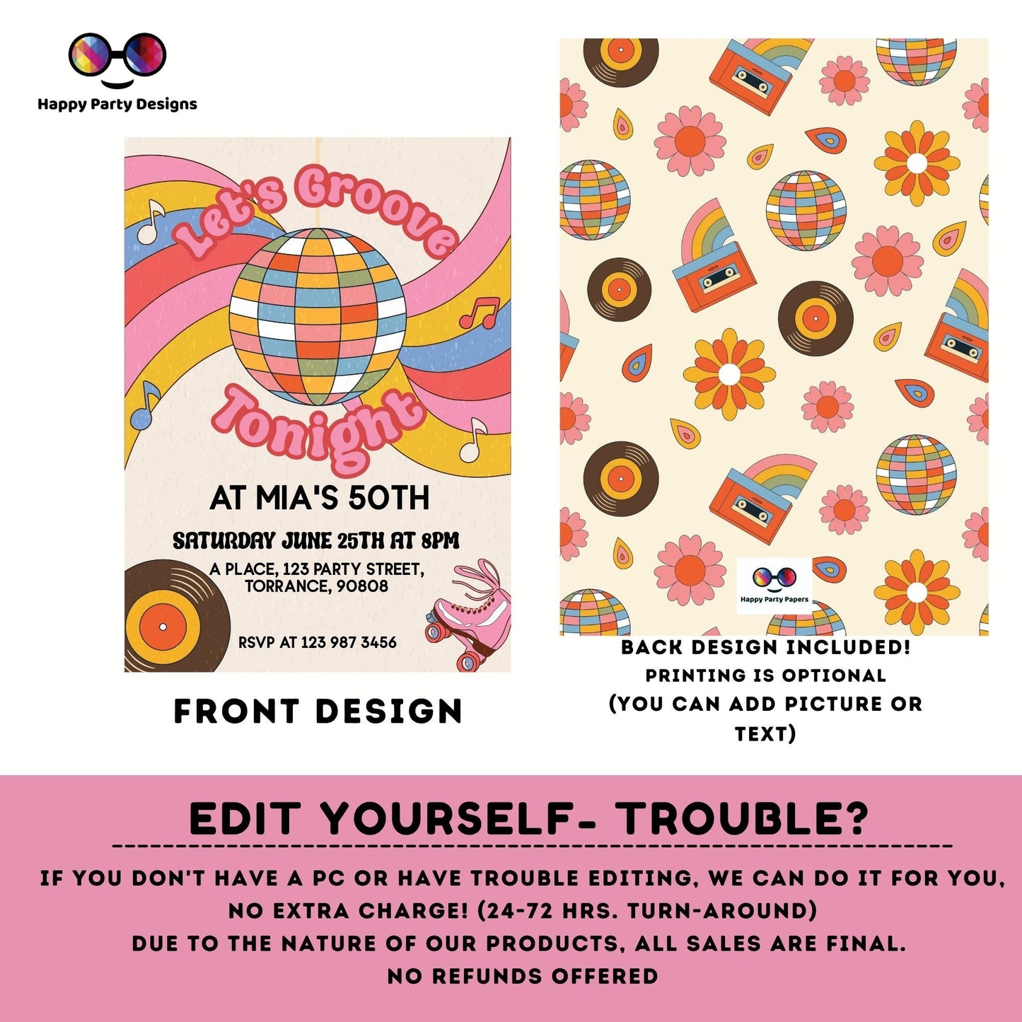 Disco Birthday Invitation for woman | 50th Birthday Party Invitation Template | Disco Dance 70s Theme Party | 60th 80th 75th Disco Ball #A11