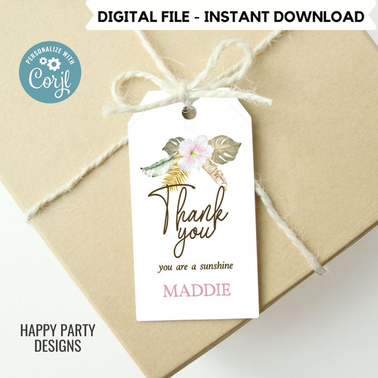 Editable Aloha Party Templates Favor Tag | Tropical Blush Favor Tags | Gift Tags bridal | Party Bag Tags | Editable Gift Labels  #W11