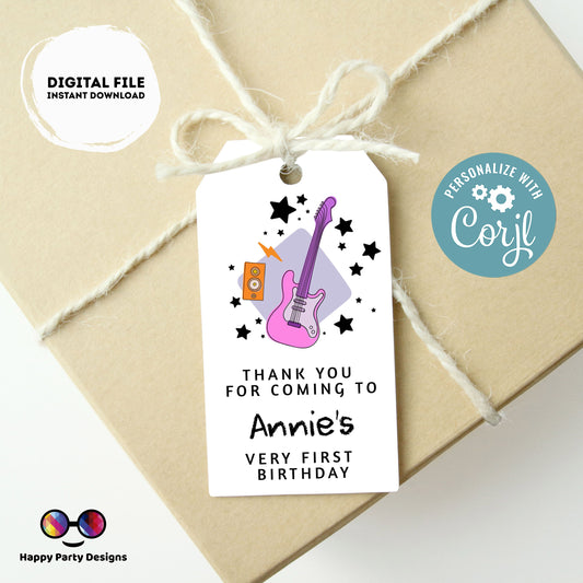 Rock and Roll Favor Thank you tag | Digital thank you tag | Rock 'n Roll Birthday Party | Guitar Thank You Tags | Rock Star Birthday #K155