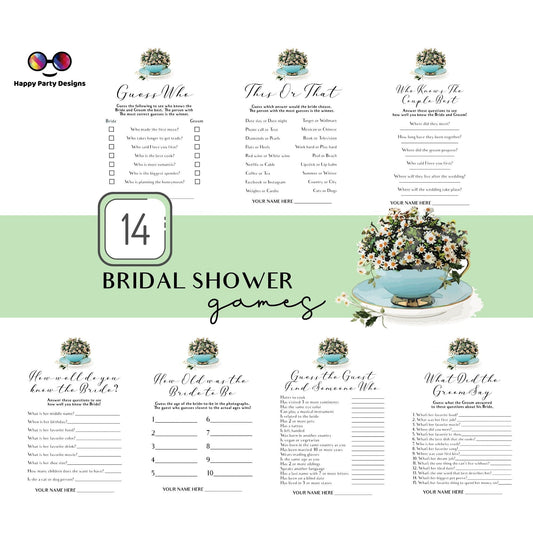 Instant download Bridal Shower Games Bundle Tea Party | Printable Bridal Tea Shower games | Bridal Brunch | Bridal shower party games  #W2