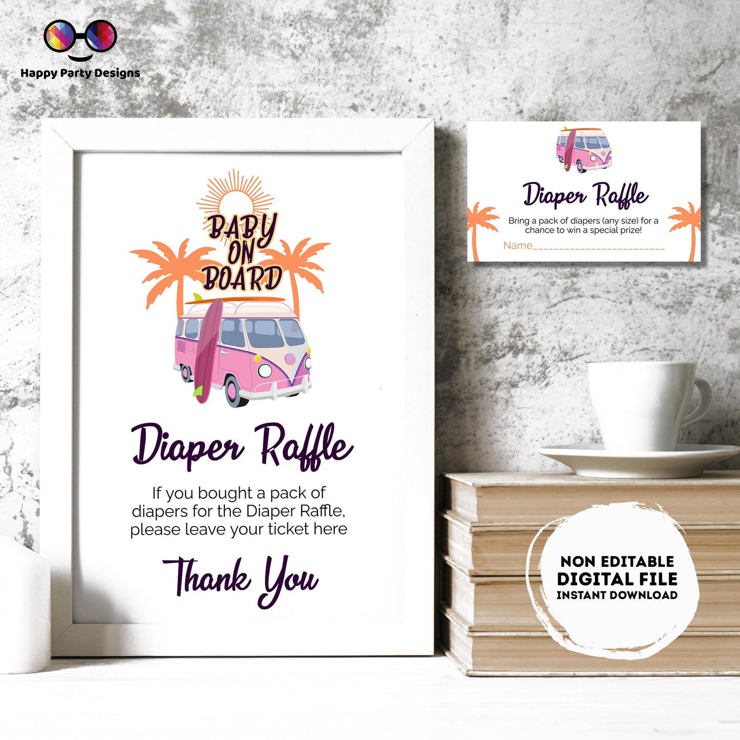 Diaper raffle baby shower Sign | baby on board sign | diaper raffle card | diaper request | baby girl | baby shower Sign |summer shower #B33