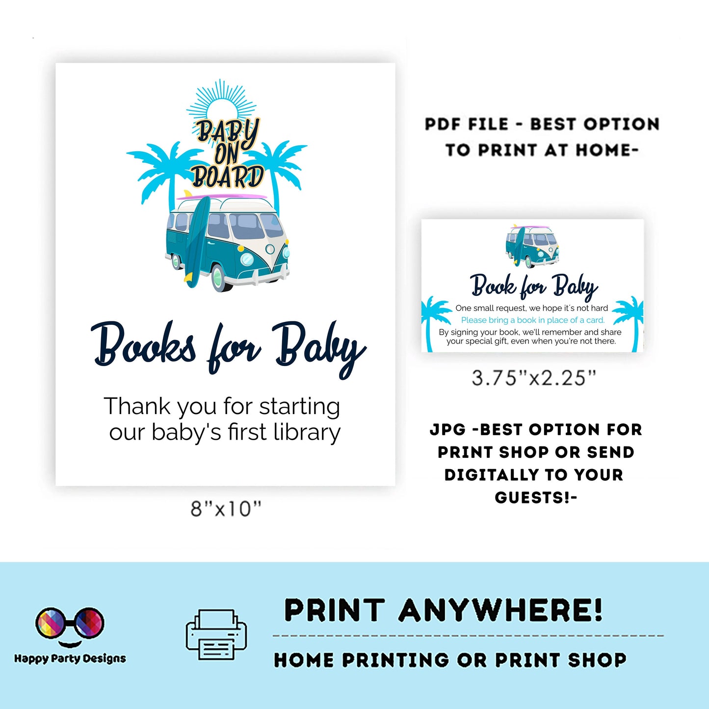 Books for baby shower Sign | baby on board sign | books card | diaper request | baby boy | baby shower Sign | summer shower #B33