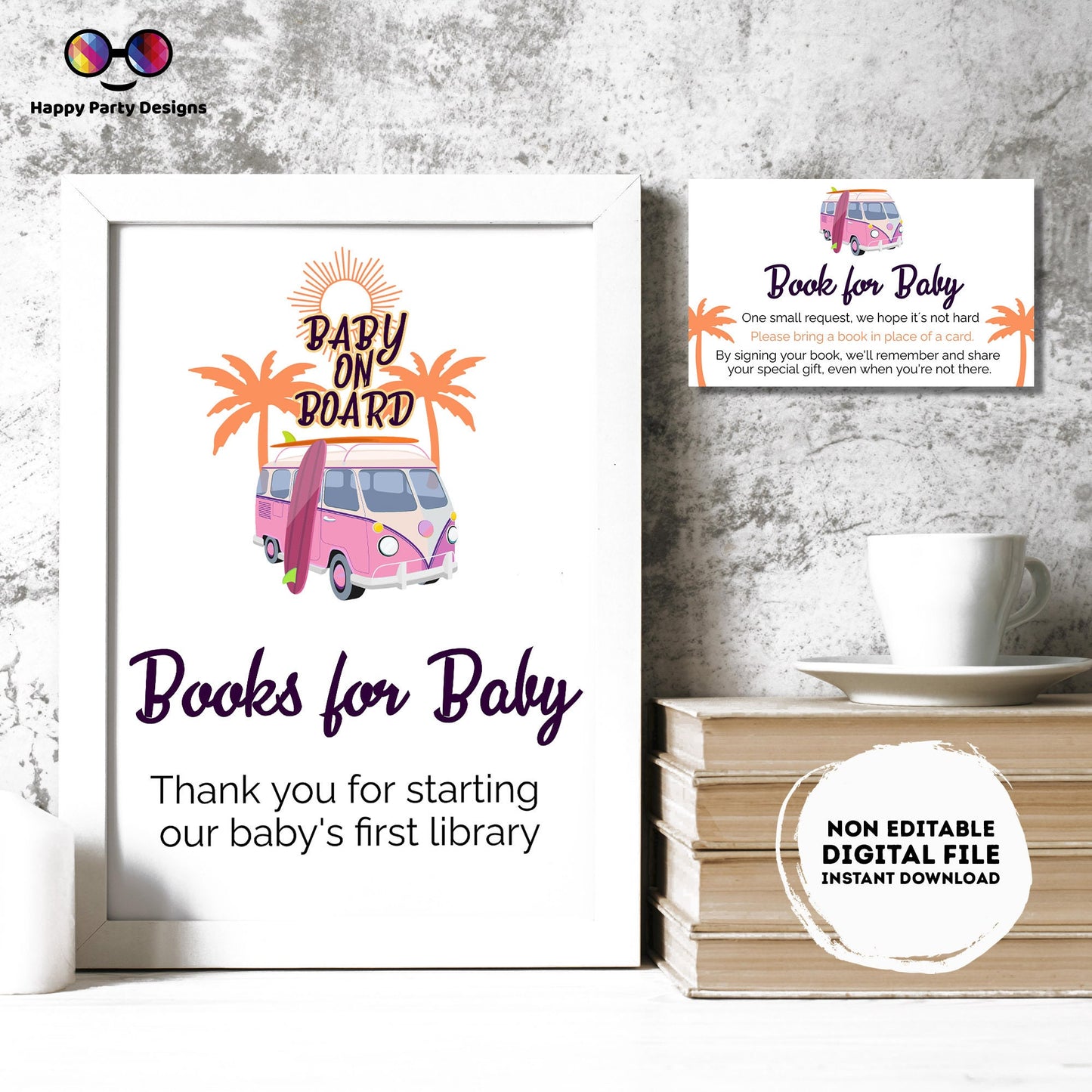 Books for baby shower Sign | baby on board sign | diaper raffle card | book request | baby girl | baby shower Sign | summer shower #B33