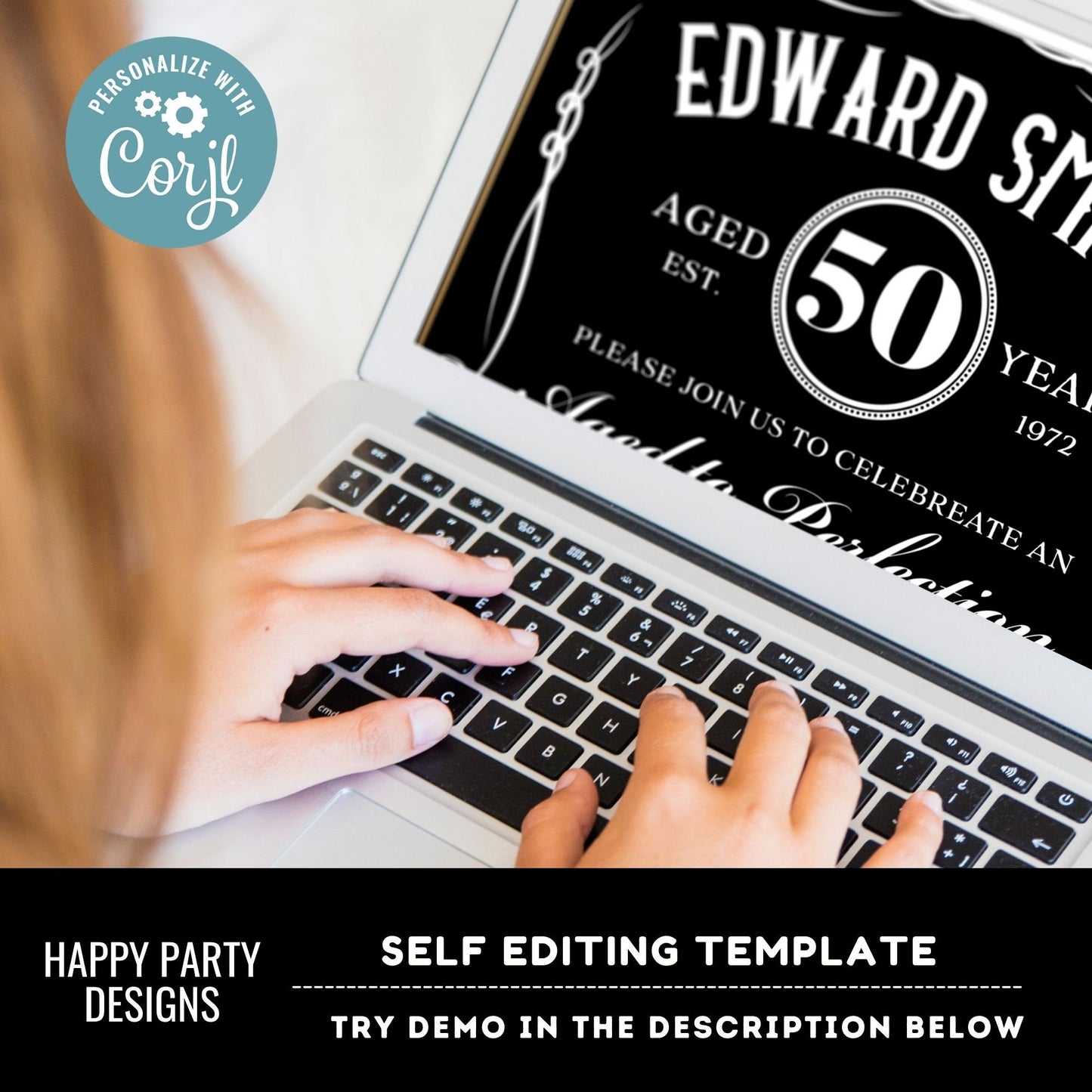 Editable Aged to Perfection Birthday Invitation | 50th Birthday Invitation for men | Whiskey Label Birthday Invitation #A16