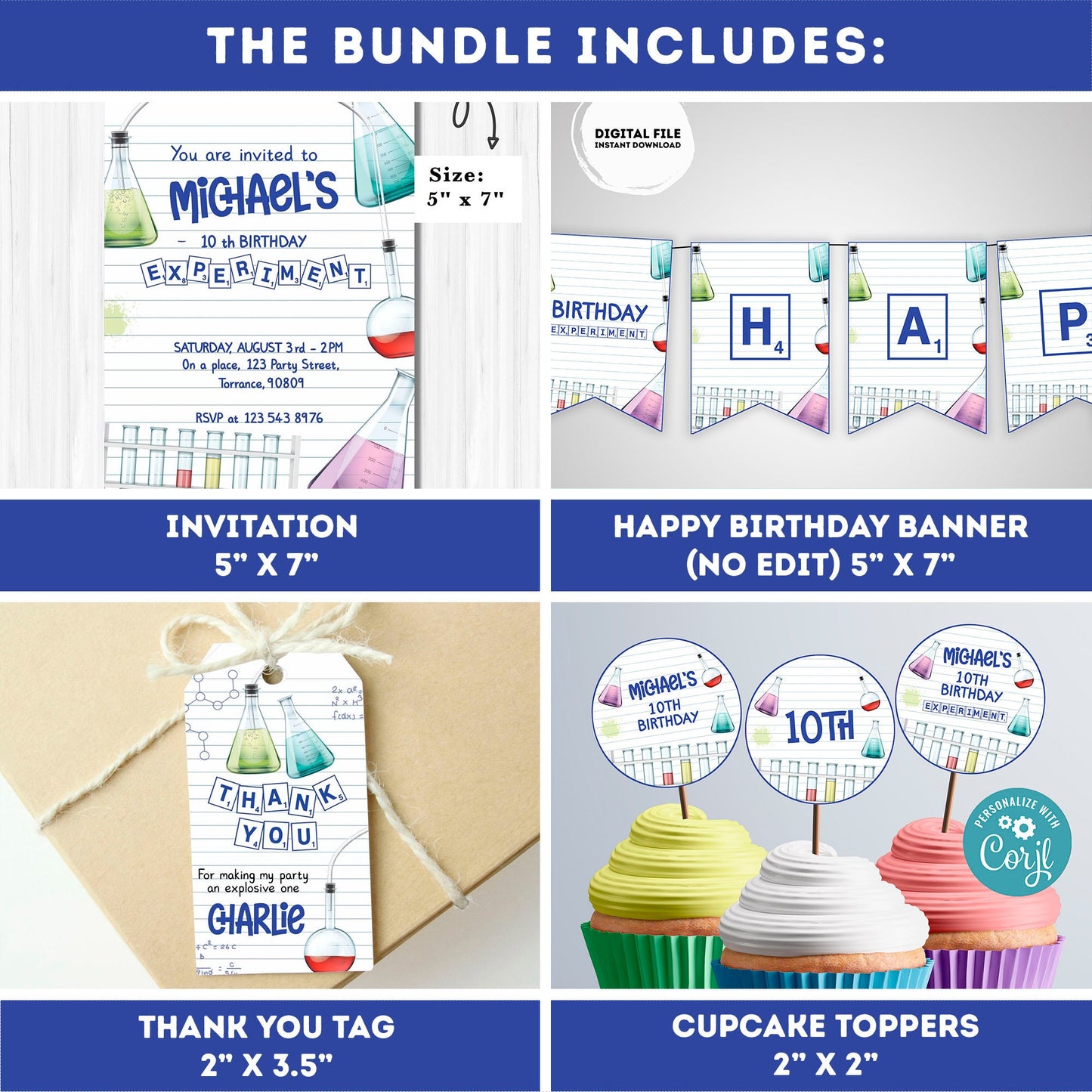 Science Party Invitation bundle  | Mad Scientist Invitations bundle | Invite Editable Science Birthday | Science Birthday Party #K124