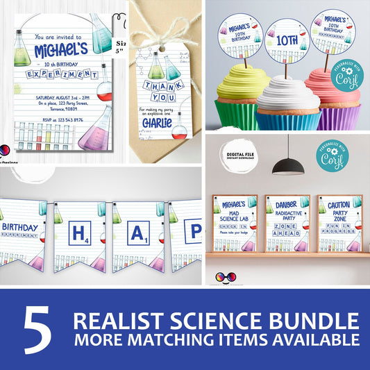 Science Party Invitation bundle  | Mad Scientist Invitations bundle | Invite Editable Science Birthday | Science Birthday Party #K124