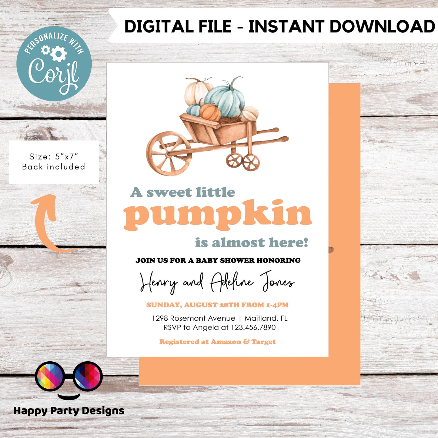 Editable a little pumpkin is almost here invitation | Digital baby shower printable invite | Baby shower | neutral gender Shower #B37