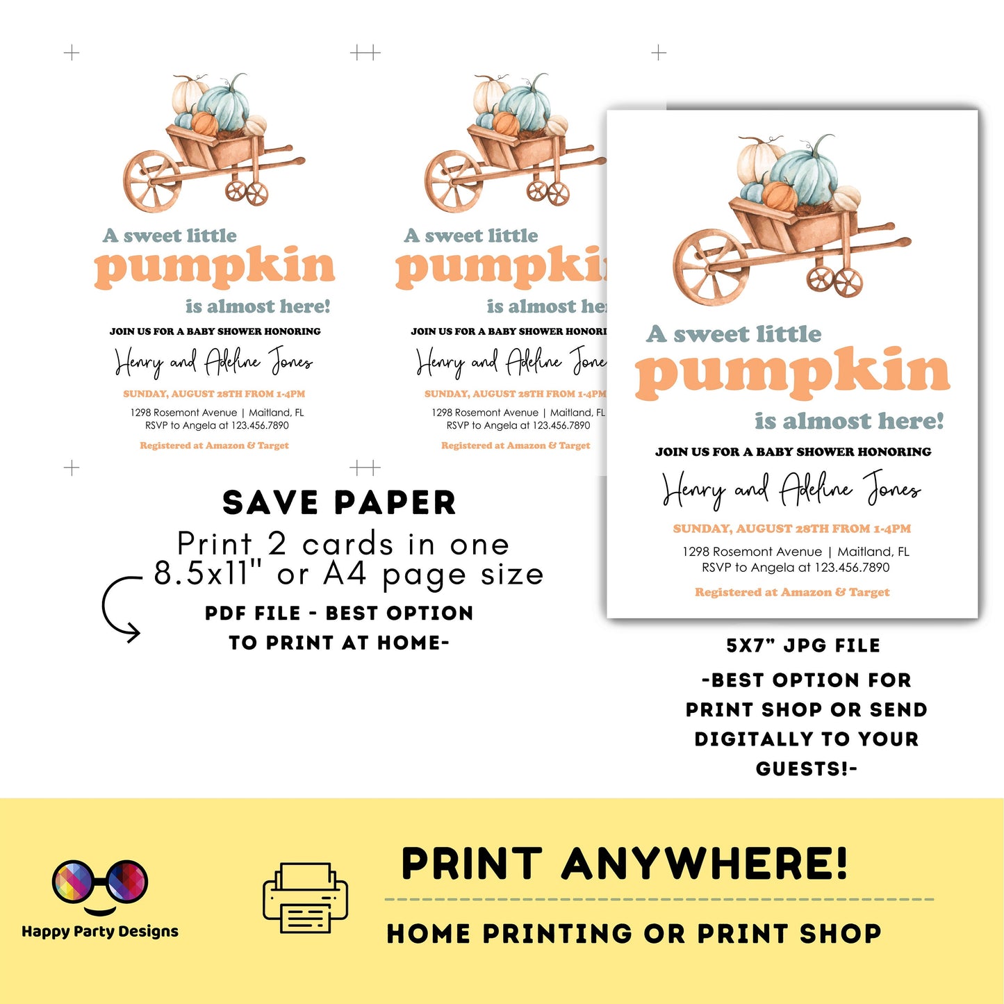 Editable a little pumpkin is almost here invitation | Digital baby shower printable invite | Baby shower | neutral gender Shower #B37
