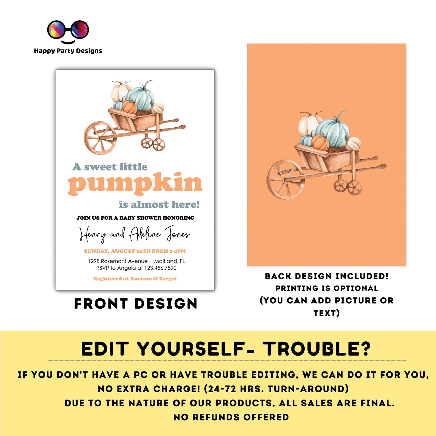 Editable a little pumpkin is almost here invitation | Digital baby shower printable invite | Baby shower | neutral gender Shower #B37