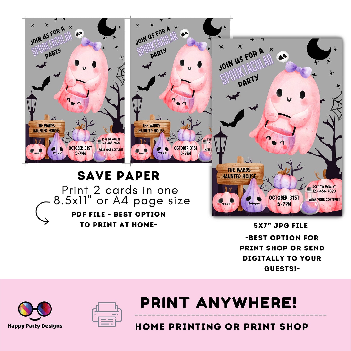 Spooktacular party invitation | Editable kids Halloween party | Halloween Party Invitation | costume party girl #K197