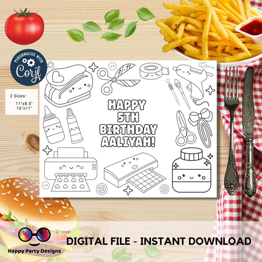 Editable Crafts Birthday coloring page | Placemat coloring page | Any Age | Crafts birthday Party Activity | Crafty bag filler #K162