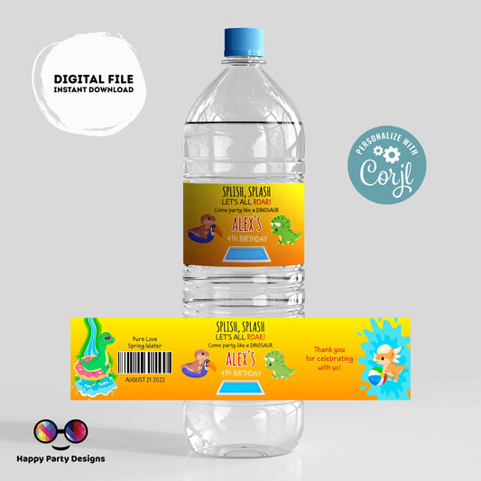 Editable Dino Pool Party water bottle labels | digital labels |  printable Dino Pool Party labels | Dino Pool Party  |  bottle labels #K83