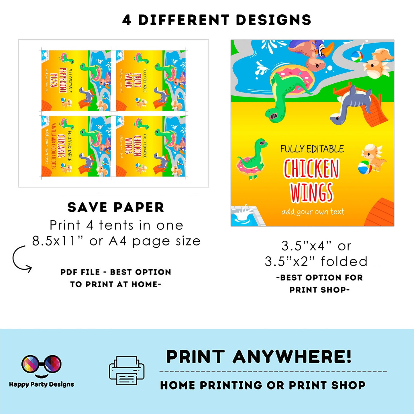 Dinosaur Pool Party Birthday food tent | Dinosaur Pool Party | buffet labels | Dino birthday party | food label editable online #K83