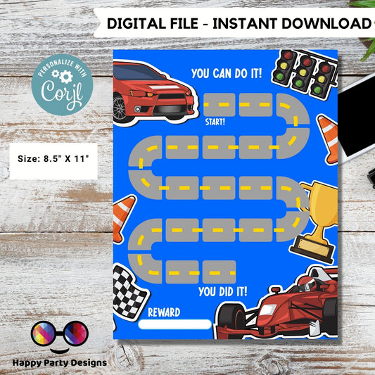 Printable racing car Reward Chart | Racing car Behavior Chart | Daily Chore Chart | Boy Chore Chart | Cute cars Sticker Chart #K166